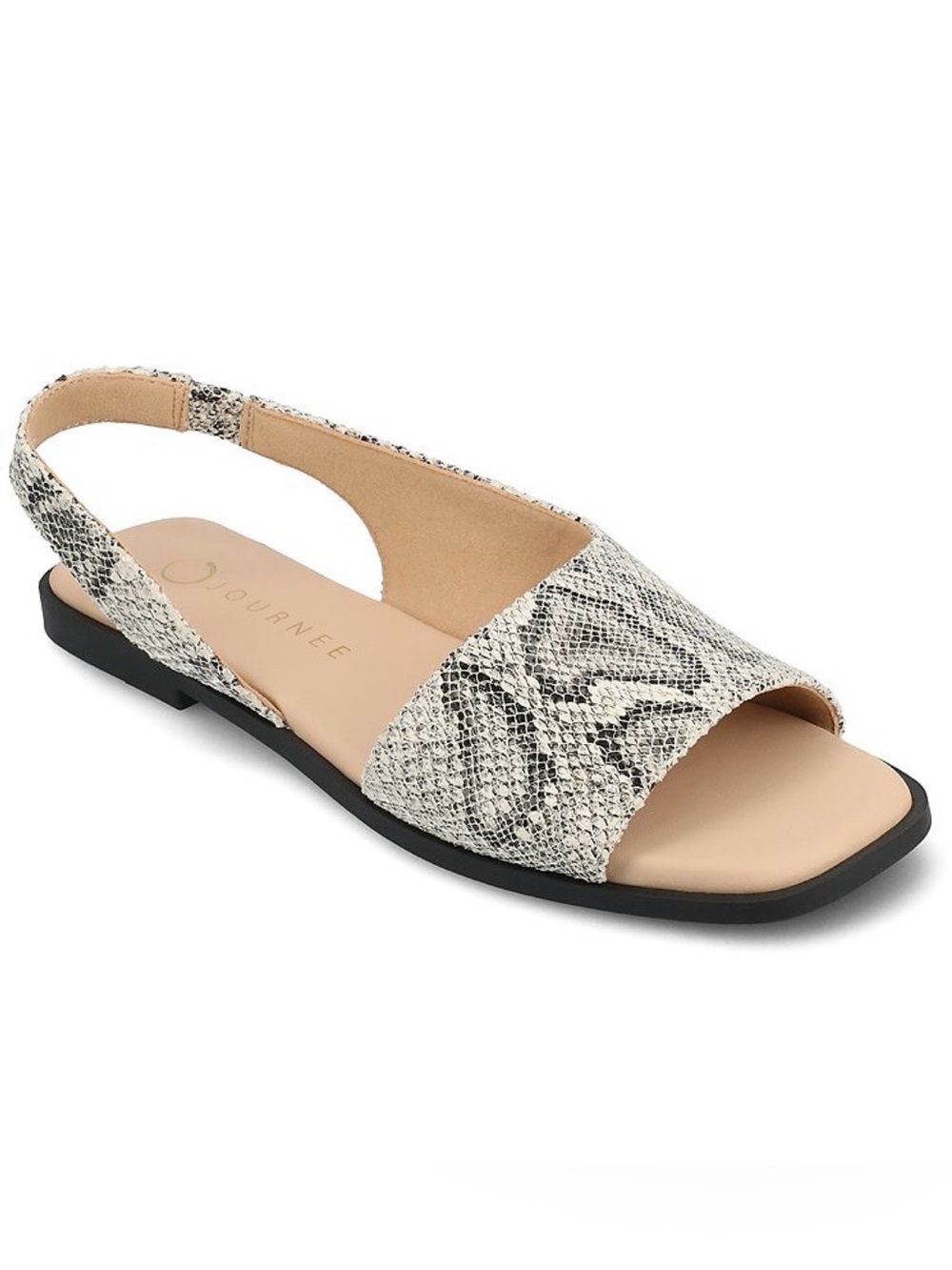 Journee Collection Snake-Print Slingback Sandal in Cream and Black